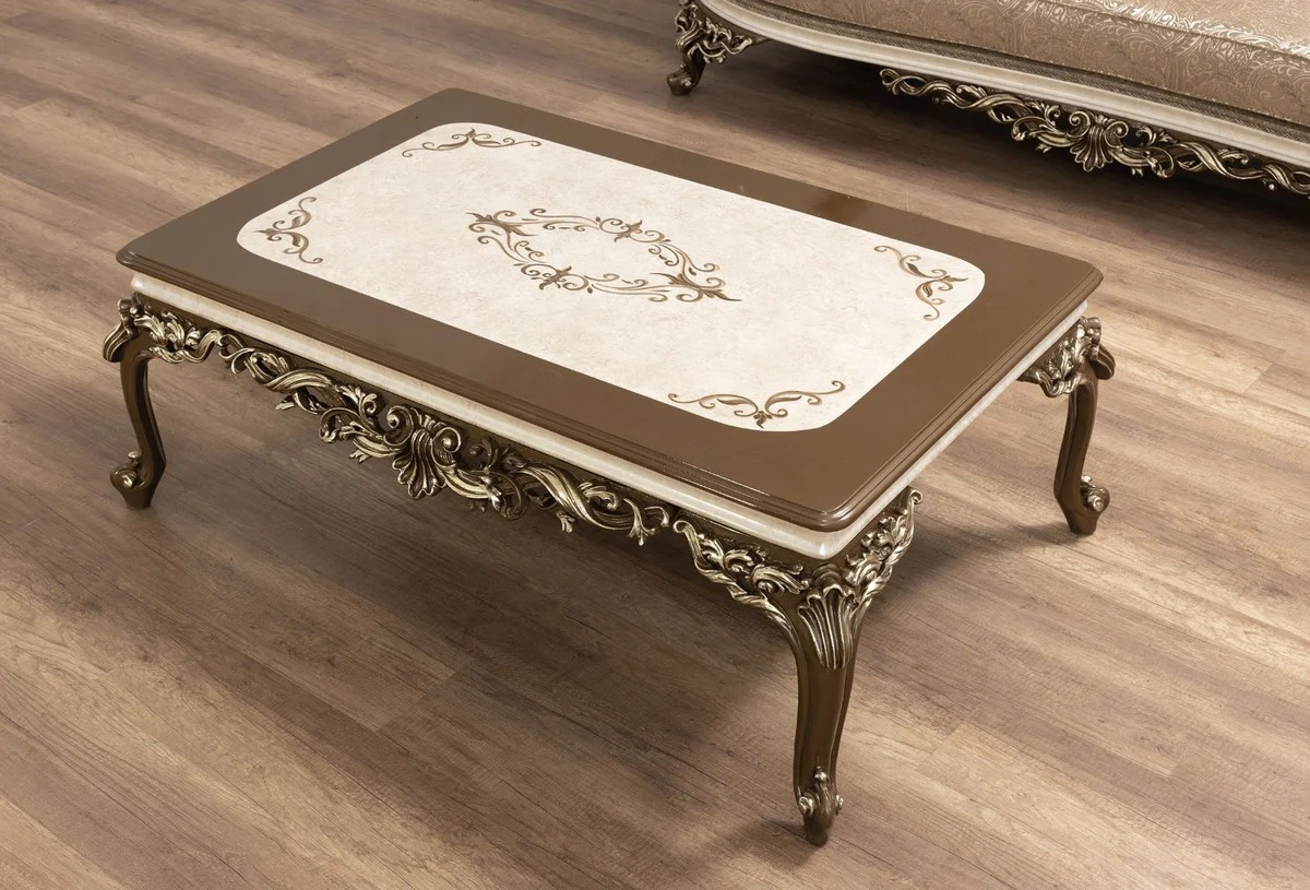 Luxury Baroque Living Room Set Beige / Cream / Brown / Gold - 2 Sofas & 2 Armchairs & 1 Coffee Table - Handmade Living Room Furniture in Baroque Style - Noble & Magnificent