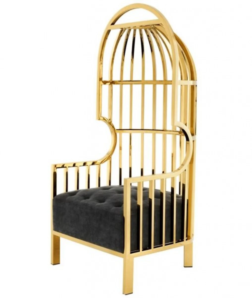 Luxus Designer Art Deco Salon Sessel Schwarz / Gold - Luxus Kollektion- Haubensessel Metall