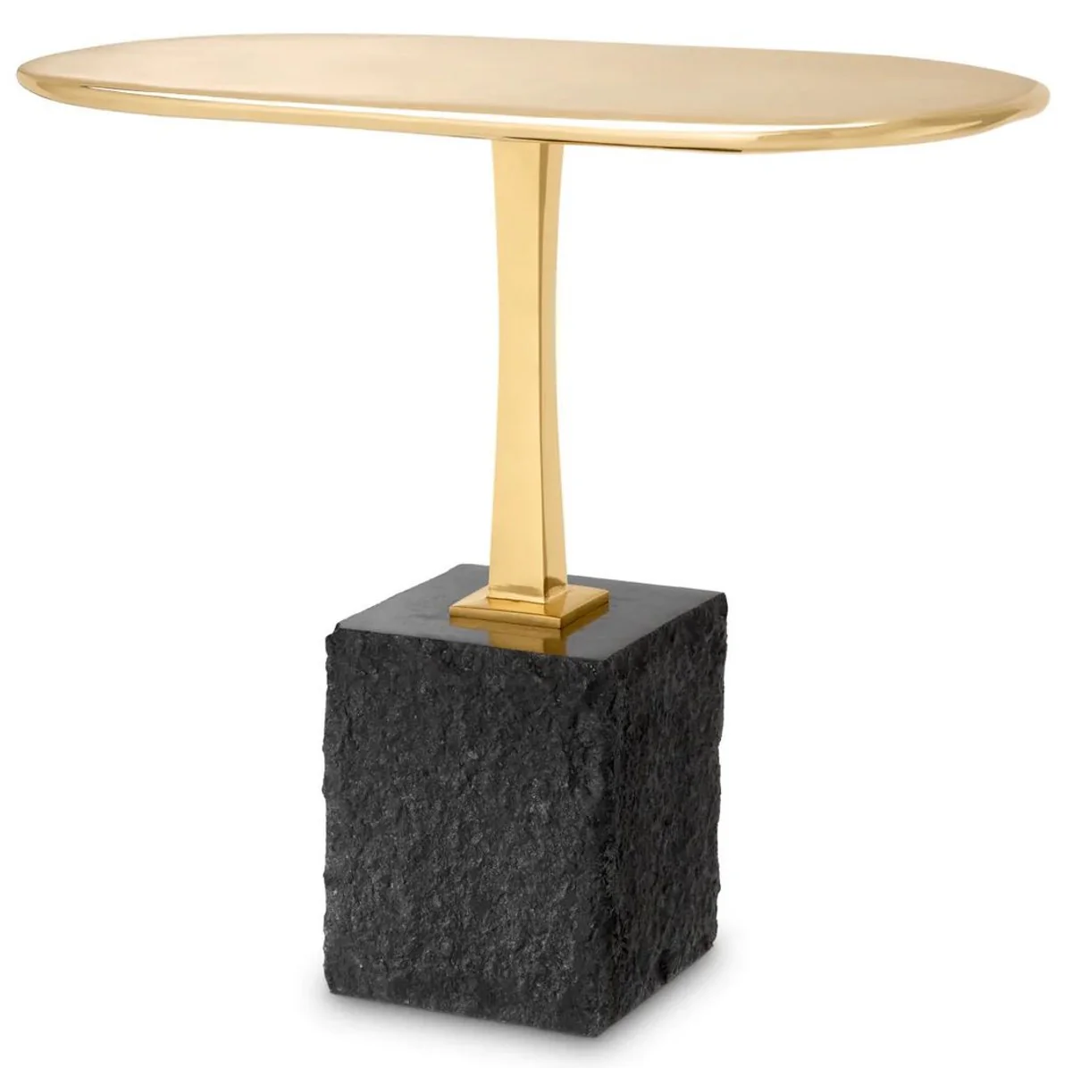 Luxury side table brass / black 56 x 36 x H. 50 cm - Oval brass table with granite base - Luxury furniture - Living room furniture - Luxury furnishings - Living room furnishings