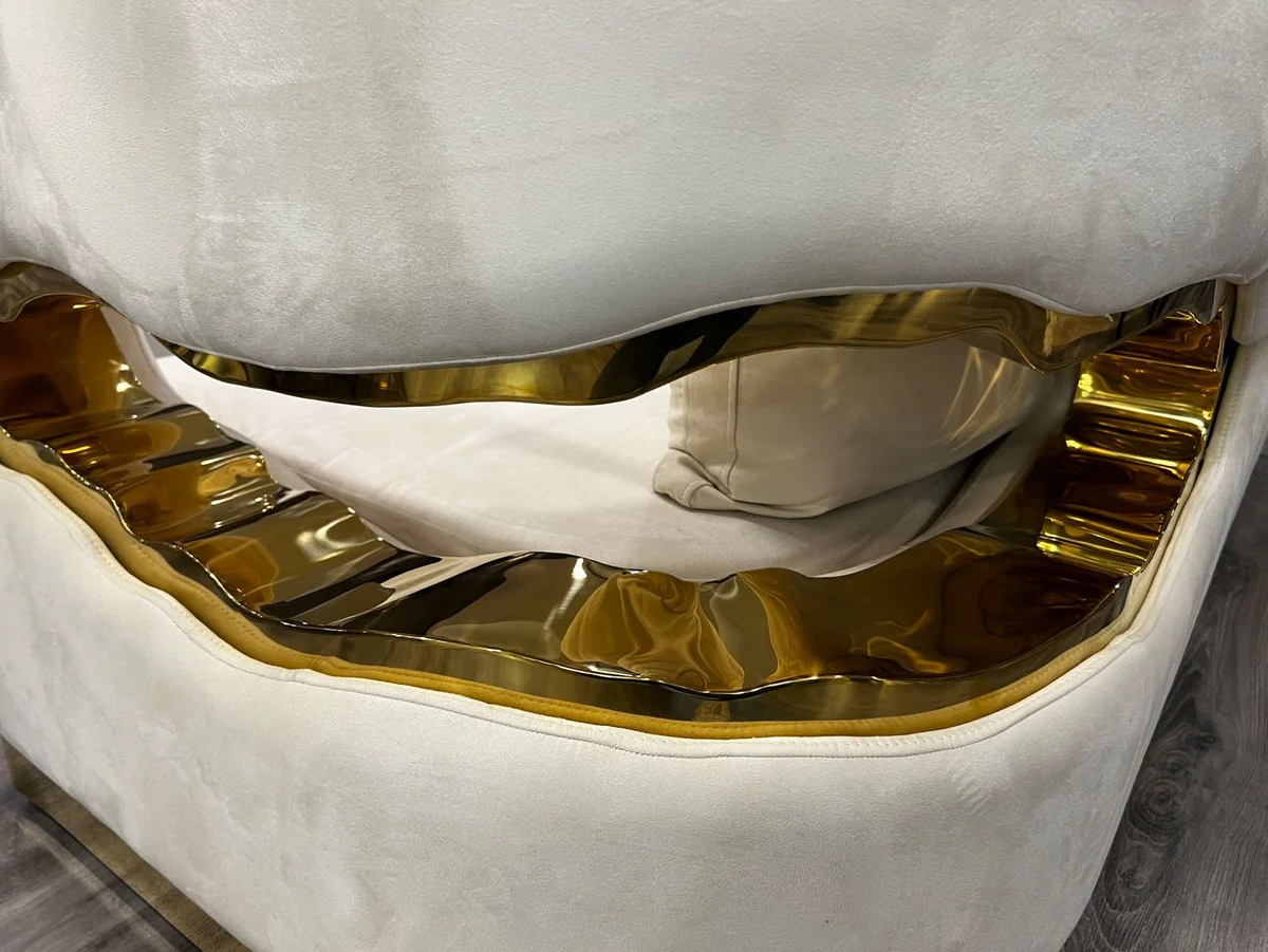 Luxury 2-seater sofa cream / gold 205 x 100 x H. 77 cm - living room sofa - hotel sofa - living room furniture - hotel furniture - luxury furniture - luxury furnishings - living room furnishings