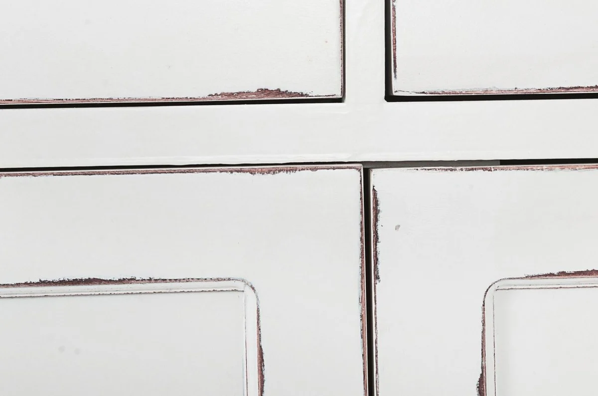 Country house style cabinet antique white 111.4 x 42.5 x H. 203 cm - country house style dining room cabinet with 4 doors and 2 drawers - country house style display cabinet - country house style dining room furniture