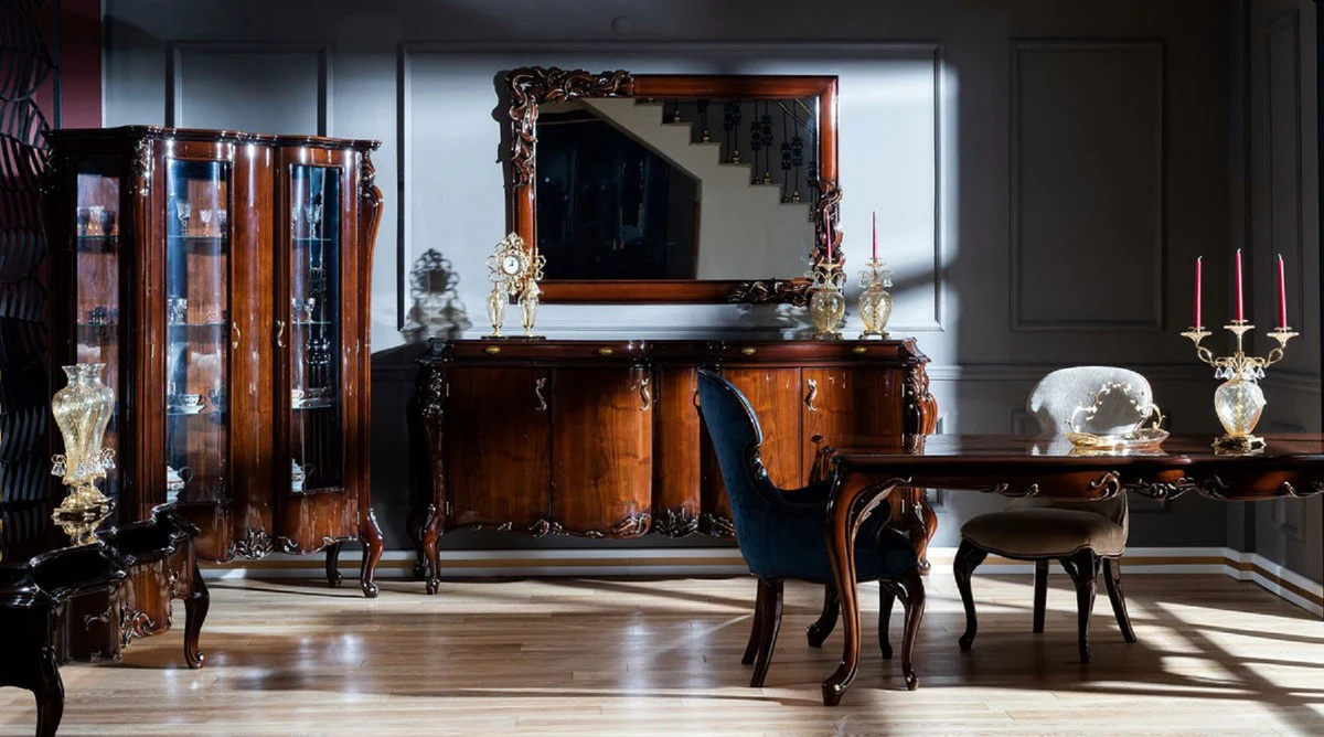 Luxury Baroque Dining Room Chair Set of 8 Gray / Dark Brown - Magnificent Dining Room Chairs in Baroque Style - Baroque Dining Room Furniture - Luxury Dining Room Furniture in Baroque Style - Noble & Magnificent