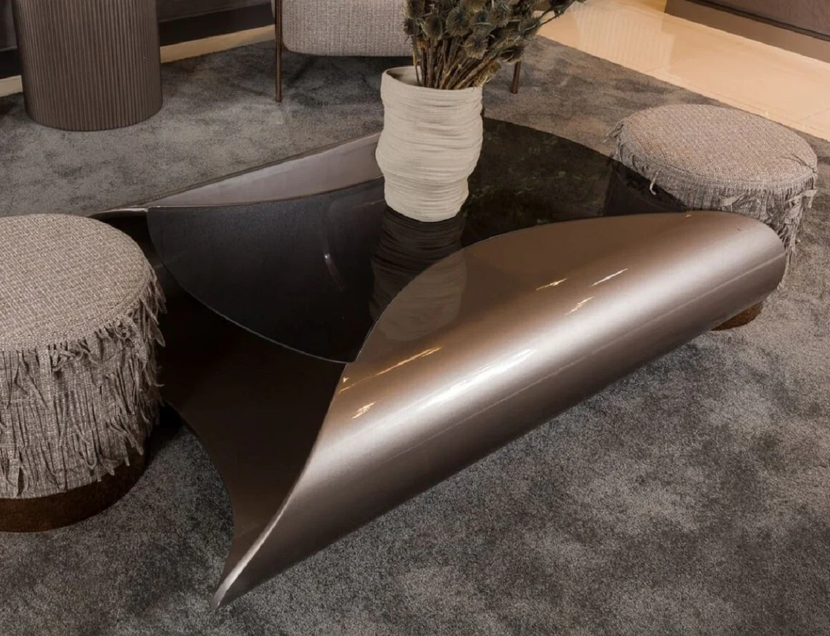 Luxury designer coffee table gray / black 140 x 90 x H. 35 cm - Living room table with glass top - Living room furniture - Hotel furniture - Luxury designer furniture - Luxury collection