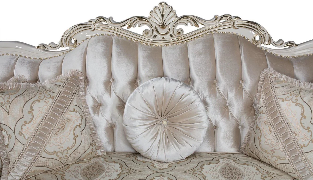 Luxury baroque sofa multicolored / white / gold 227 x 90 x H. 118 cm - living room sofa with decorative pillows - living room furniture in the baroque style