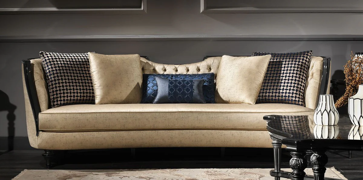 Luxury baroque sofa gold / black 257 x 100 x H. 86 cm - magnificent living room sofa - baroque furniture