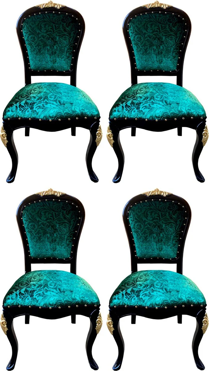 Pompöös by Luxury Baroque Dining Room Chairs Green Pattern / Black / Gold - Pompöös Baroque Chairs designed by Harald Glööckler - 4 Dining Room Chairs - Baroque Dining Room Furniture