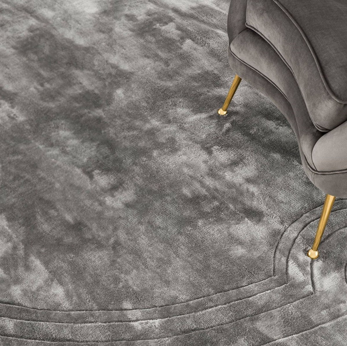 Luxury viscose rug gray Ø 280 cm - handwoven round living room rug - luxury quality