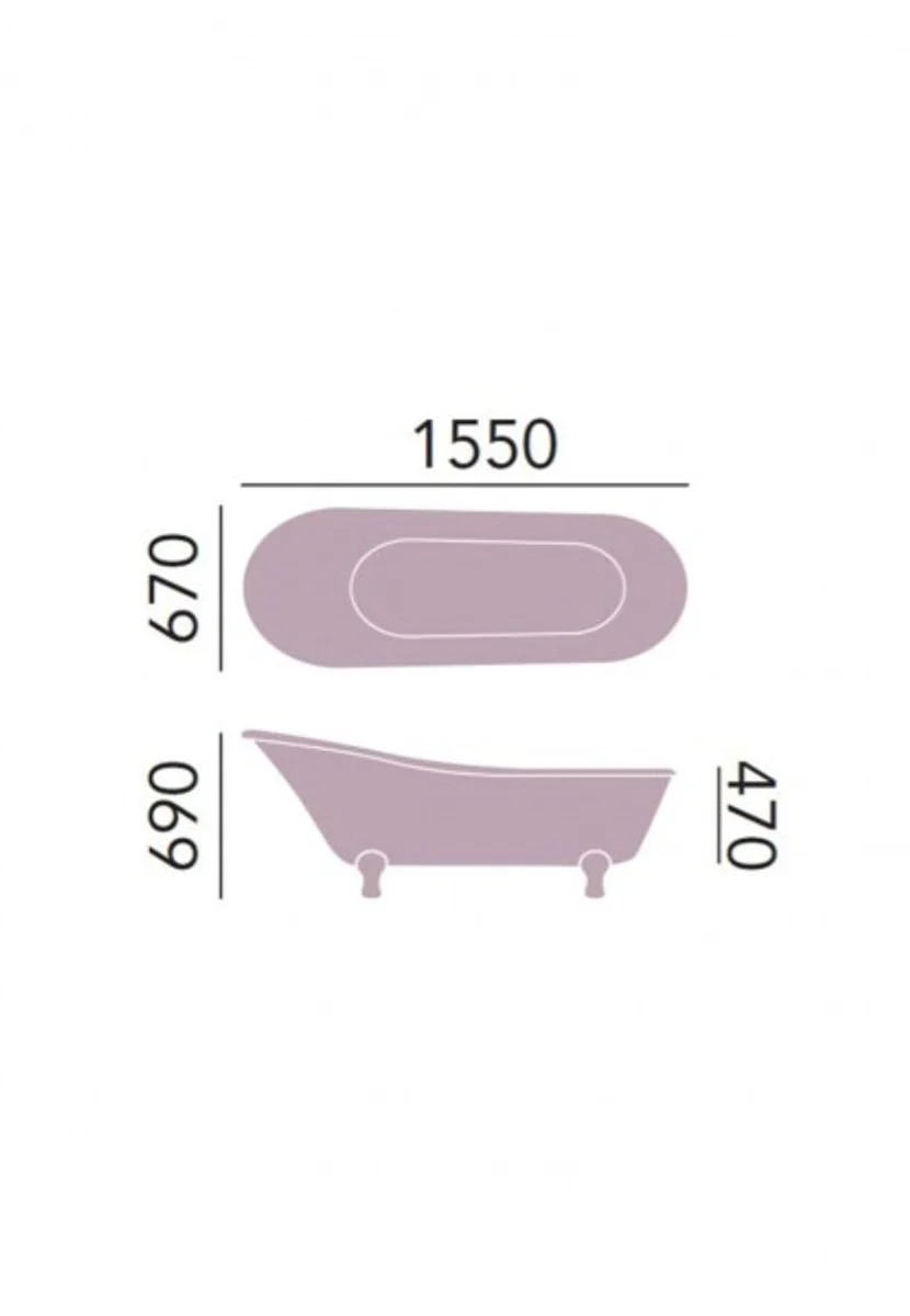 Art Deco freestanding bathtub white model He-Gra 1550mm - freestanding retro antique bathtub baroque art nouveau