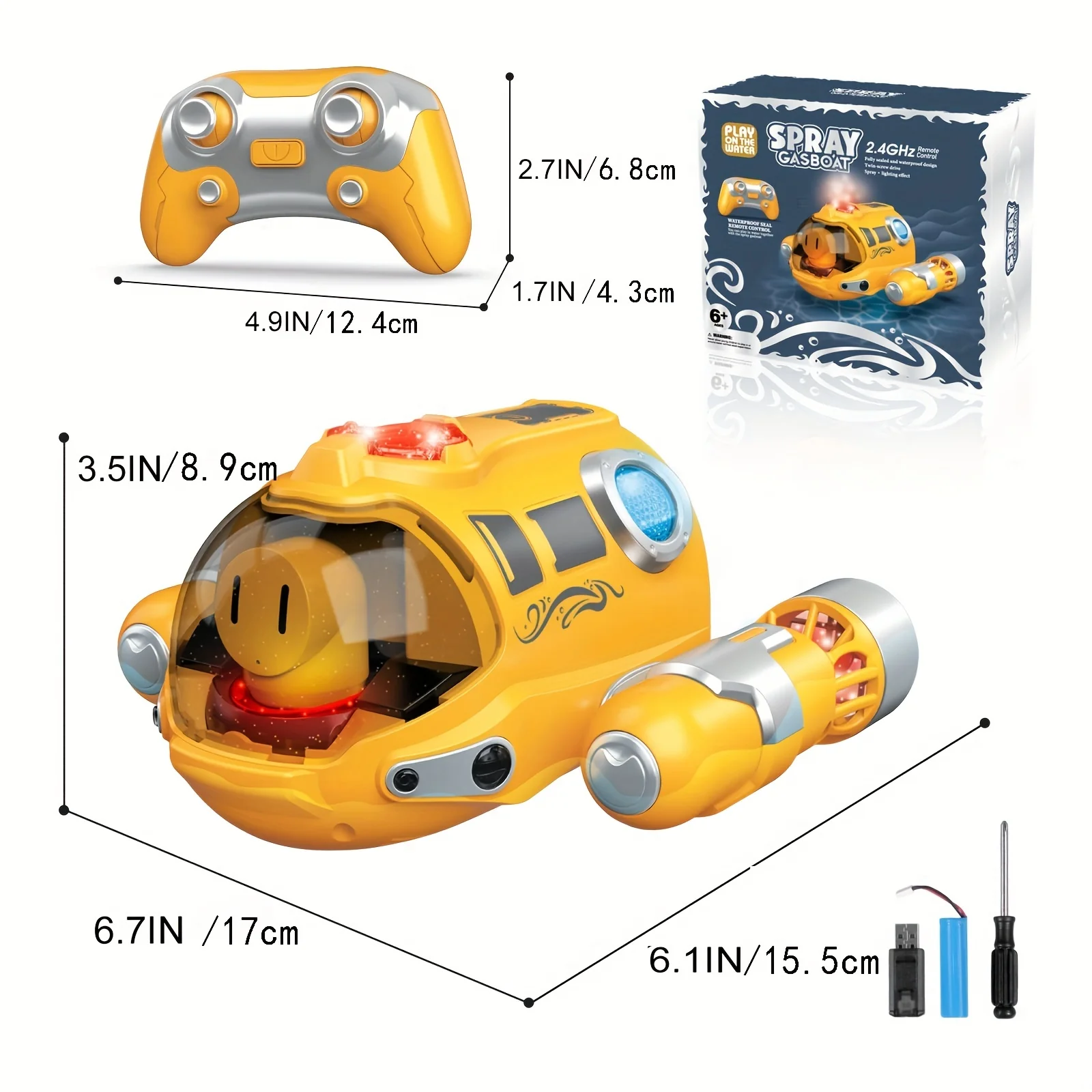 TUSEANG Ferngesteuertes Boots-Poolspielzeug: 2,4 GHz RC-Boot-Wasserspielzeug mit leuchtendem Spray und wasserdichter Fernbedienung – perfektes Geschenk für Kinder und Jungen und Mädchen!