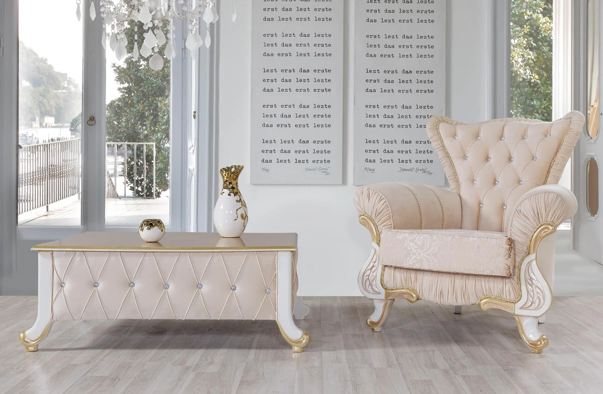 Baroque living room set beige / white / gold - 2 sofas & 2 armchairs & 1 coffee table - living room furniture in baroque style - noble baroque furniture