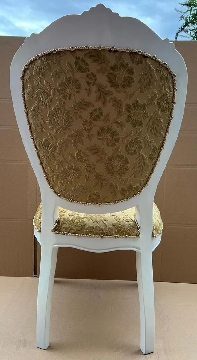 Luxury baroque dining room chair with elegant pattern gold / white / gold - dining room furniture in baroque style - luxury furniture in baroque style - baroque furniture - baroque interior