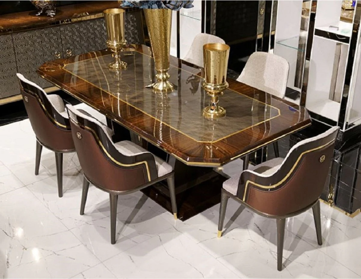 Luxury dining table gray / brown / gold 226 x 112 x H. 70 cm - Rectangular solid wood kitchen table - Dining room furniture - Luxury furniture - Luxury collection
