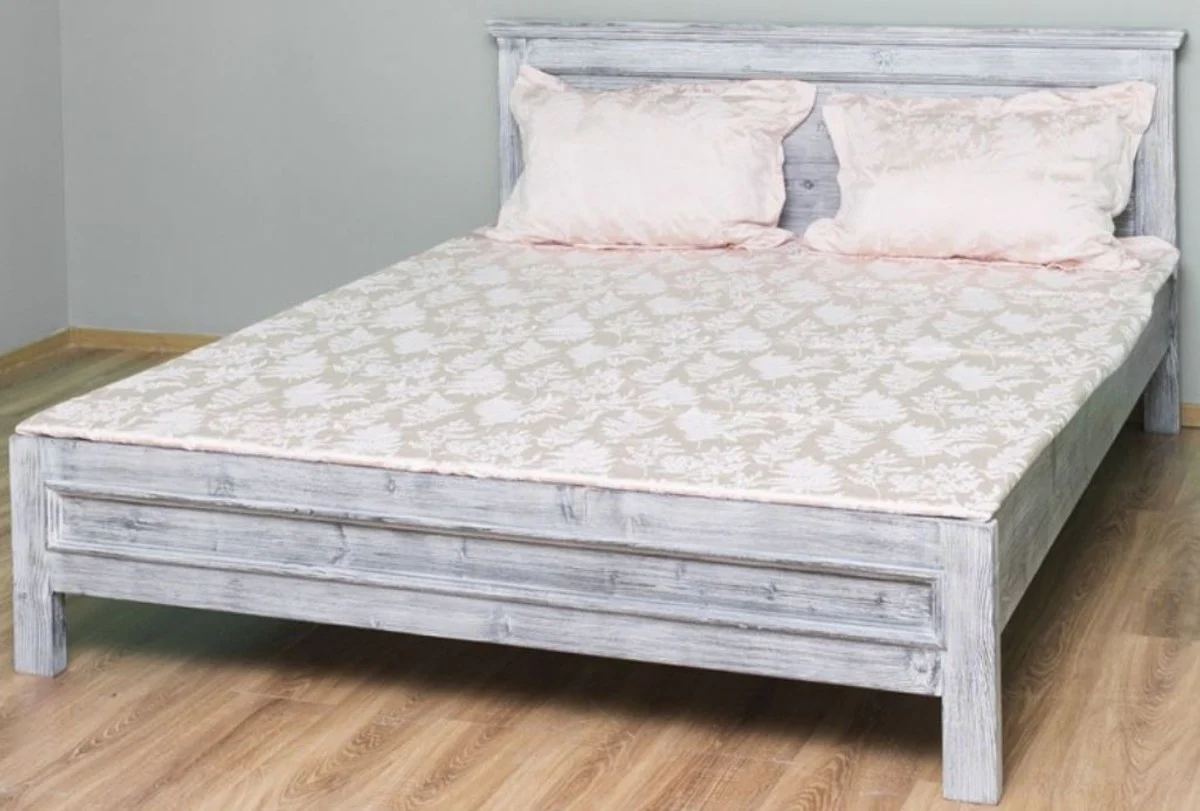 Country house style solid wood bed antique gray 140 x 200 x H. 93 cm - country house style bedroom furniture
