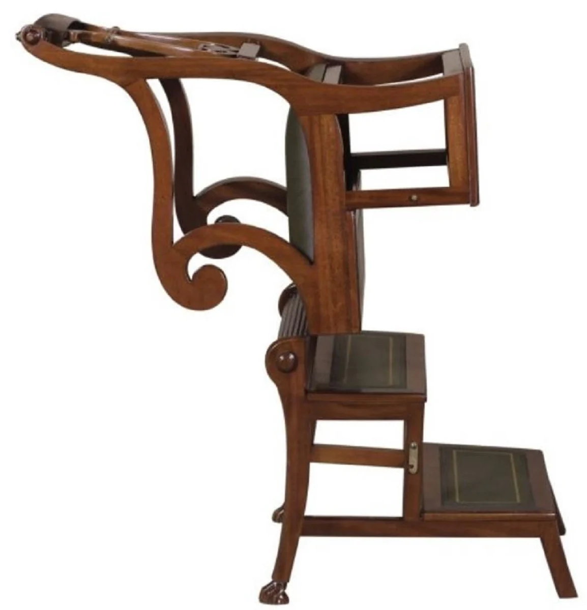 Baroque ladder chair with real leather dark brown / green 61.3 x 59.1 x H. 87.8 cm - mahogany chair with armrests - baroque furniture