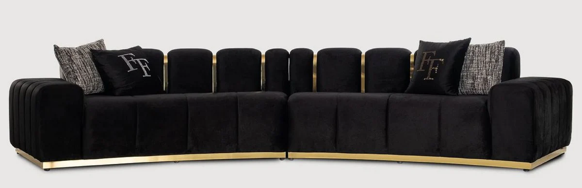 Luxury 5 seater sofa black / gold 420 x 100 x H. 80 cm - Curved living room sofa - Hotel sofa - Living room furniture - Hotel furniture - Luxury furniture - Luxury furnishings