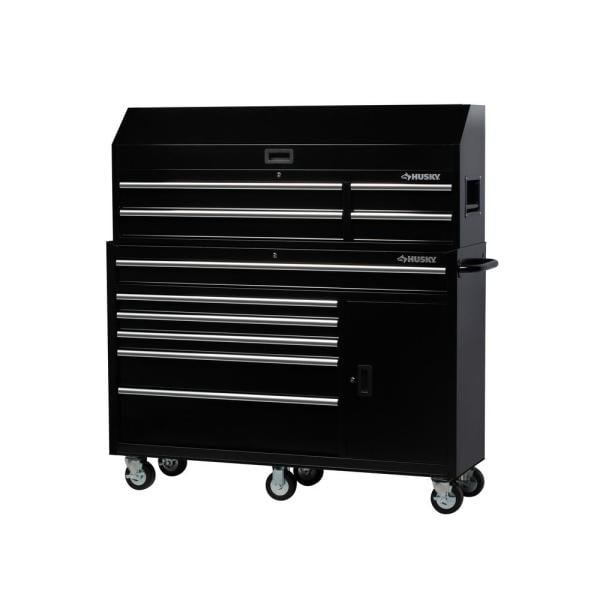 61 IN W 10-DRAWER 1-DOOR COMBINATION TOOL CHEST AND ROLLING CABINET SET IN GLOSS BLACK