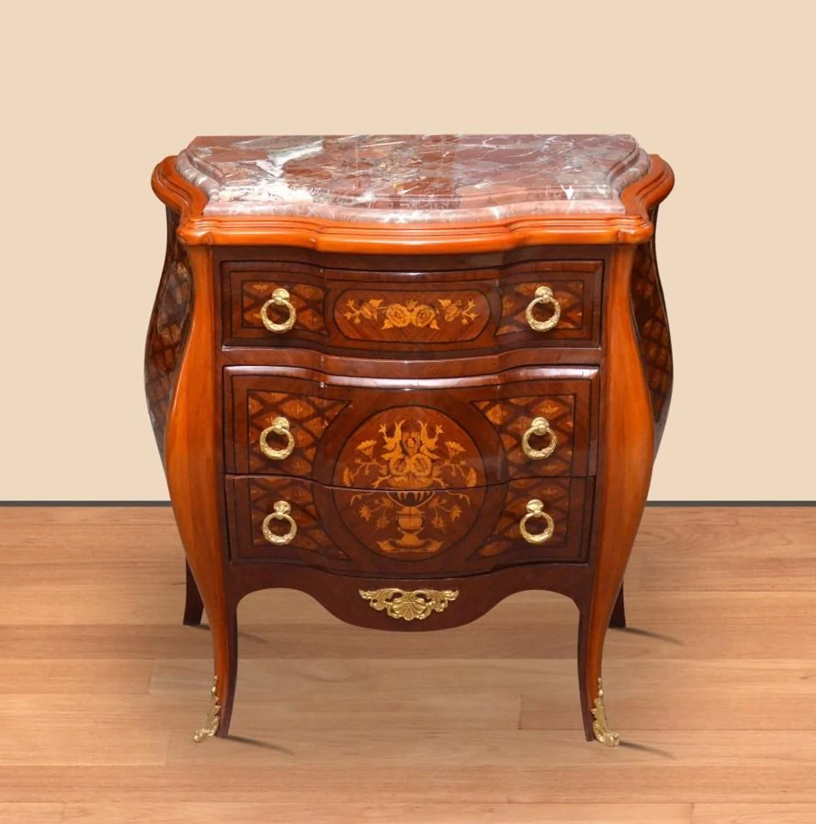 Baroque chest of drawers brown / gold 85 x 45 x H. 85 cm - Handmade solid wood chest of drawers with 3 drawers and marble top - Baroque furniture