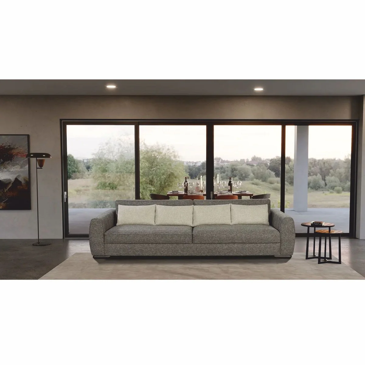 Luxus Sofa Grau / Schwarz 337 cm - Luxus Wohnzimmer & Hotel Möbel