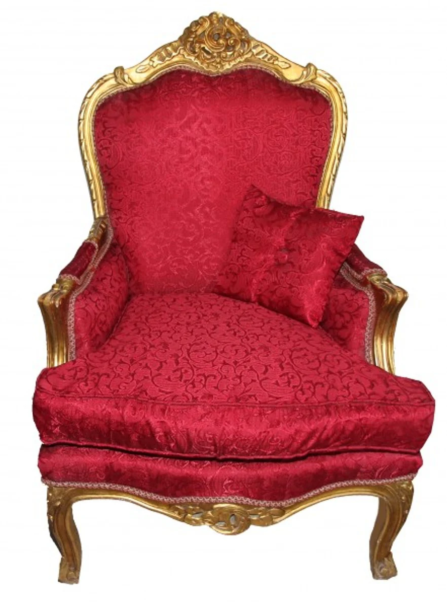 Barock Sessel Rot Muster /Gold - Antik Stil Möbel