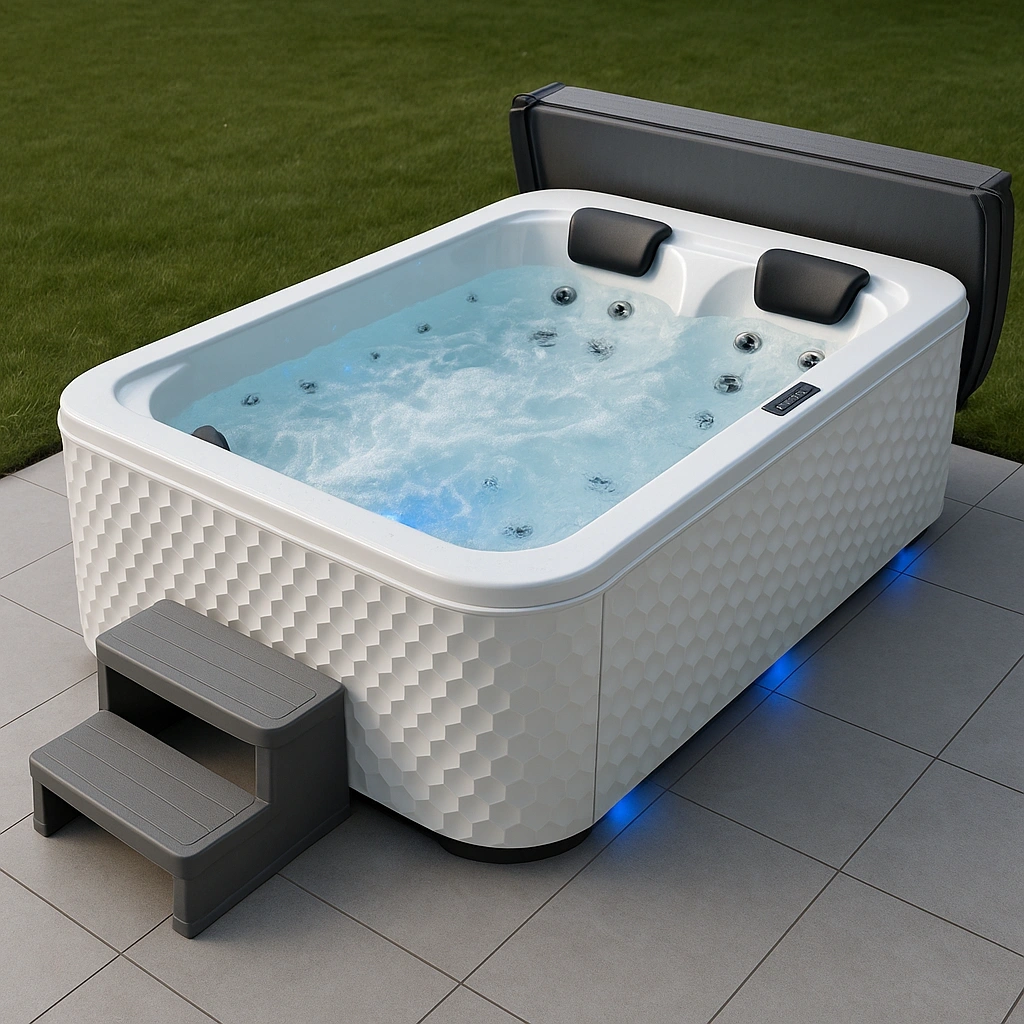 Rechteckiger Whirlpool, weiß/grau, PVC-Außen-/Innenbereich, 200 x 130 x 90 cm - jFCzUOU407lt