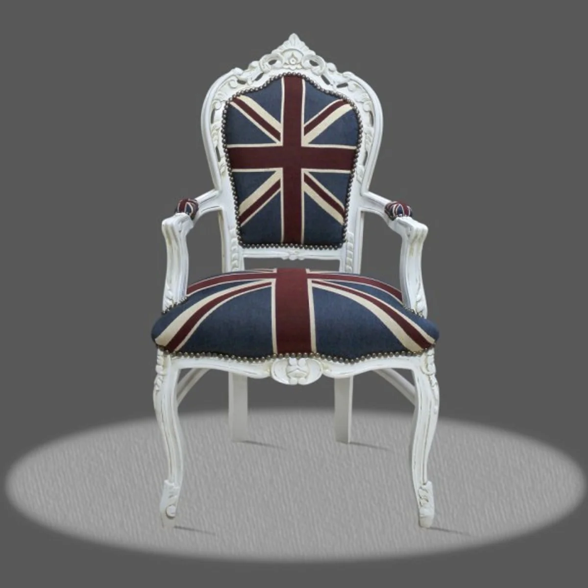 Baroque dining room with armrests Union Jack / antique style white - antique style