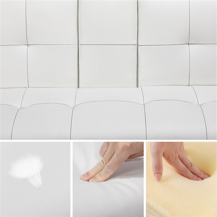 Janni 66''' Wide Faux Leather Cushion Back Convertible Sofa with Cup Holder