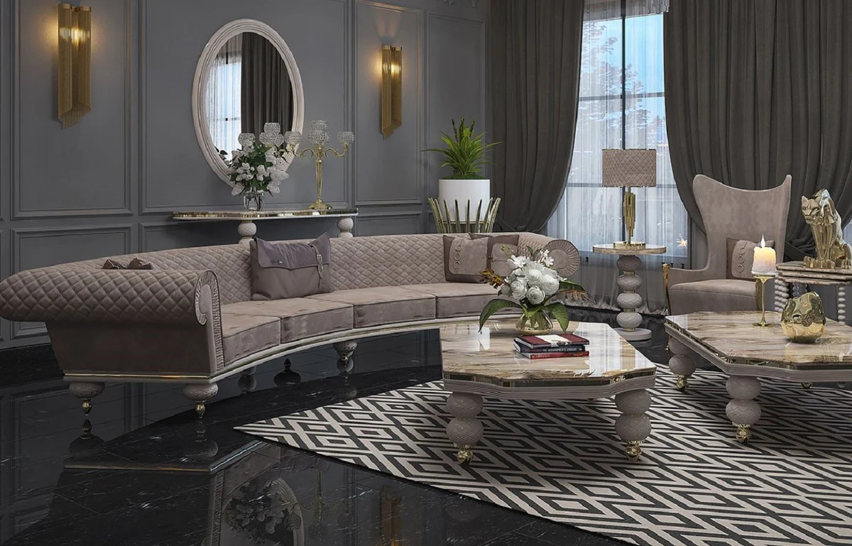 Luxury Art Deco Sofa Gray / Gold - Curved Living Room Sofa - Hotel Sofa - Luxury Art Deco Living Room & Hotel Furniture - Luxury Quality