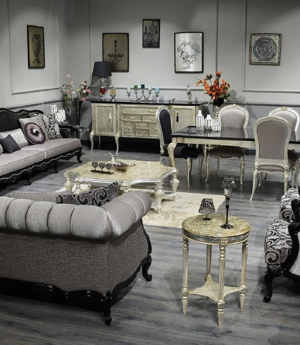 Luxury Baroque Dining Room Chair Black / Silver / Gold H. 102 cm - Baroque Dining Room Furniture