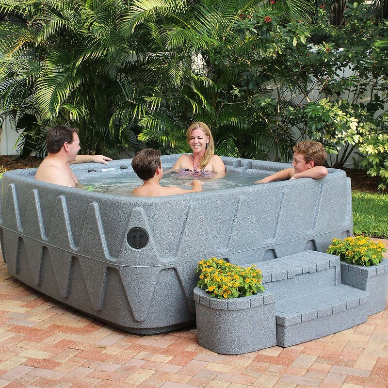 AquaRest Spas Premium 500 5-Person Lounger Plug & Play mit 29 rostfreien Jets, Ozon und LED Wasserfall
