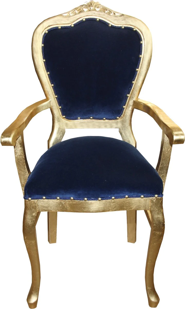 Baroque luxury chair with armrests royal blue/gold