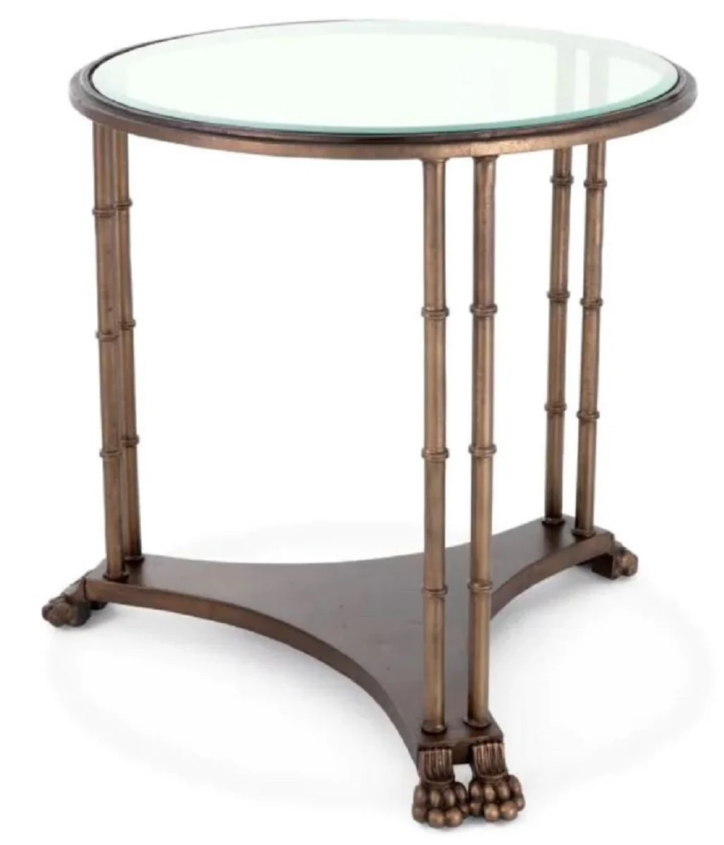 Luxury baroque side table with bronze glass top Ø 62 x H. 64 cm