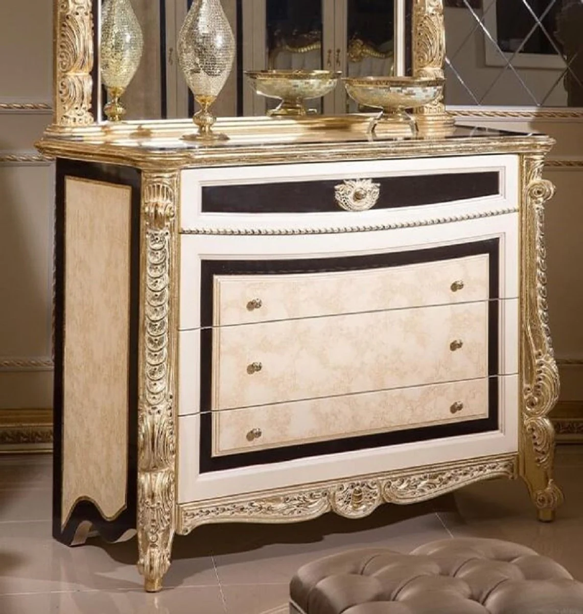 Luxury Baroque Dresser White / Beige / Black / Gold - Handmade Baroque Dresser with 4 Drawers - Luxury Bedroom Furniture in Baroque Style - Baroque Bedroom Furniture