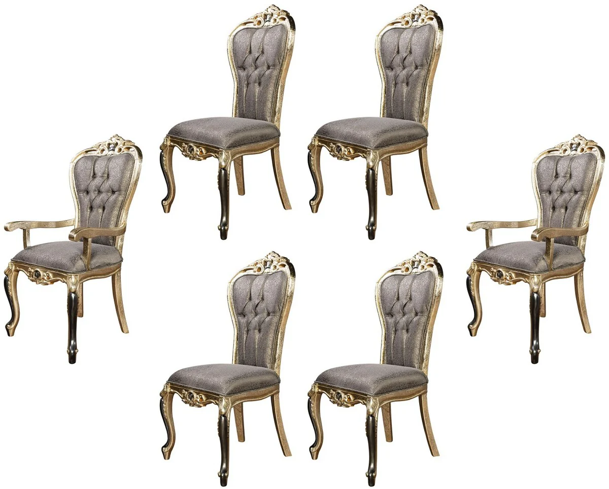 Luxury Baroque Dining Room Chair Set of 6 Purple / Antique Gold / Black - Handcrafted Baroque Style Kitchen Chairs - Luxury Baroque Style Dining Room Furniture - Baroque Dining Room Furniture