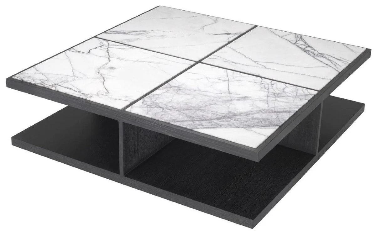 Luxury coffee table white / purple / anthracite gray 120 x 120 x H. 35 cm - modern solid wood living room table with marble tops - luxury quality