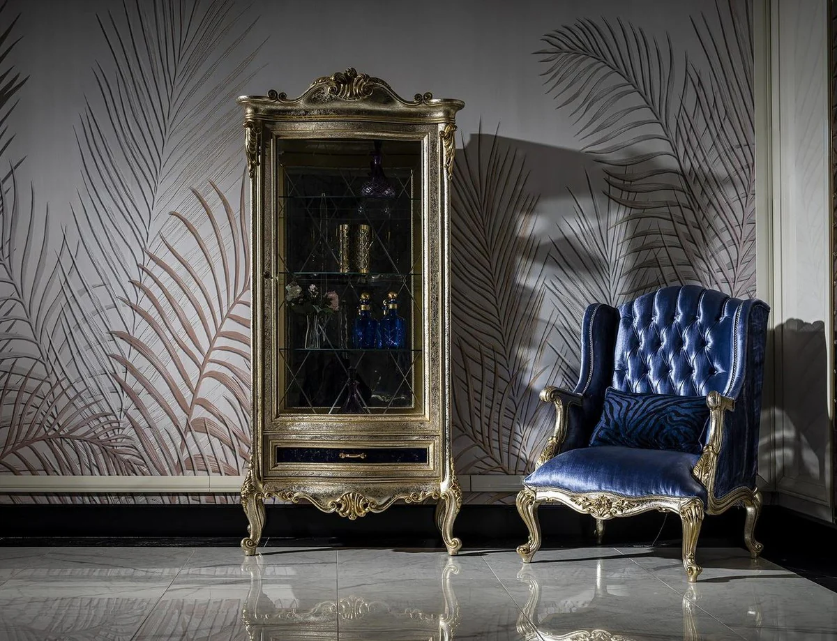 Luxury Baroque Display Cabinet Silver / Gold - Handcrafted Solid Wood Display Cabinet - Baroque Living Room Furniture