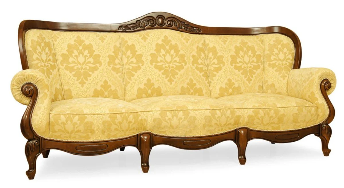 Luxury Baroque Sofa Yellow / Brown 240 cm - Baroque style living room furniture