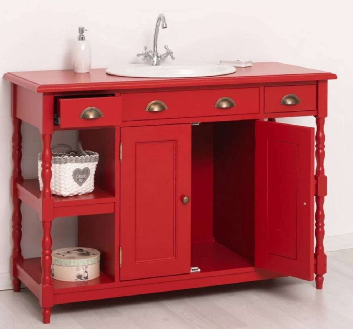 Country house style solid wood washbasin red 128 cm - country house style bathroom furniture