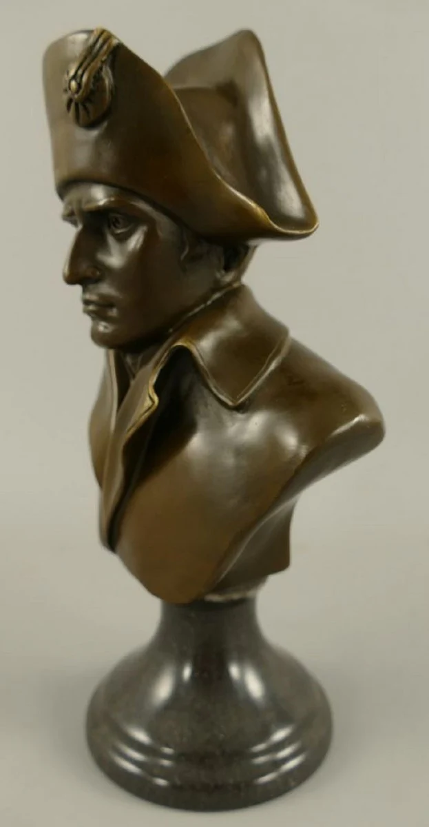 Luxus Jugendstil Bronze Skulptur Napoleon Bronze / Schwarz 15 x 10 x H. 25 cm - Bronze Büste mit Marmorsockel - Bronzefigur - Dekofigur - Deko Accessoires