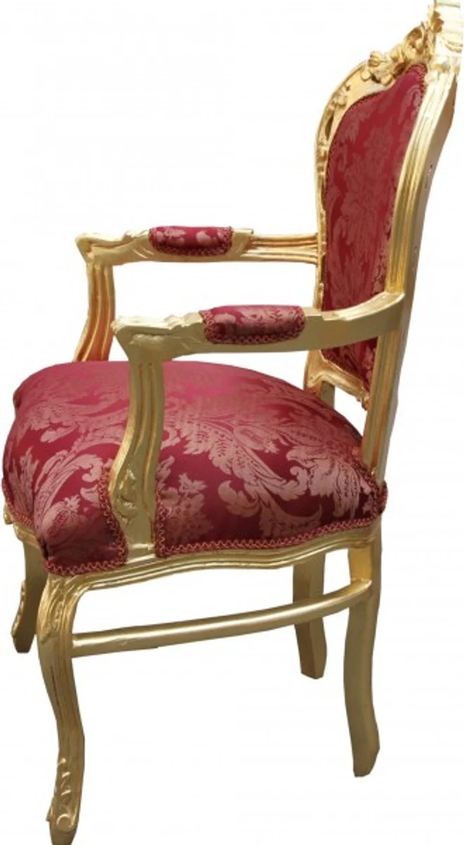 Baroque Dining Chair Bordeaux Pattern / Gold with Armrests - Limited Edition