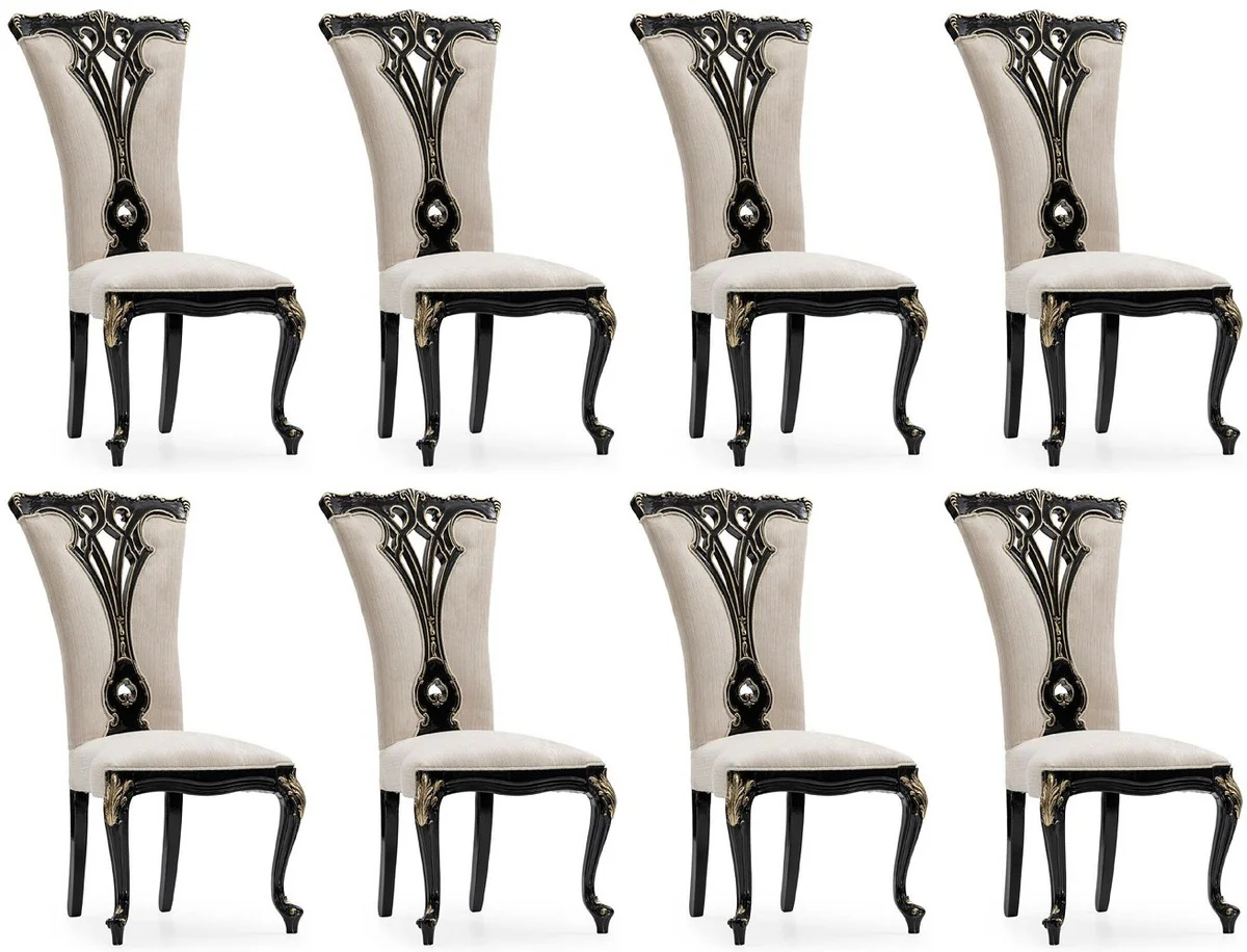 Luxury Baroque Dining Room Chair Set of 8 Cream / Black / Gold - Magnificent Baroque Style Kitchen Chairs - Luxury Dining Room Furniture in Baroque Style - Baroque Dining Room Furniture - Baroque Style Furniture