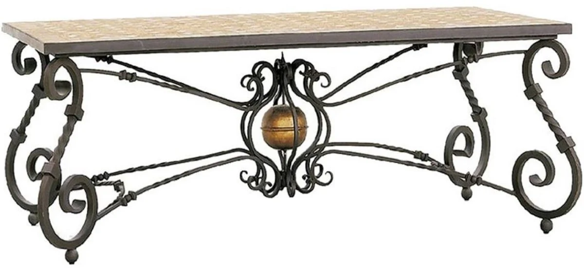 Luxury Baroque Dining Table Base Gray / Brass Color - Hand Forged Wrought Iron Frame - Dining Room Garden Patio Furniture