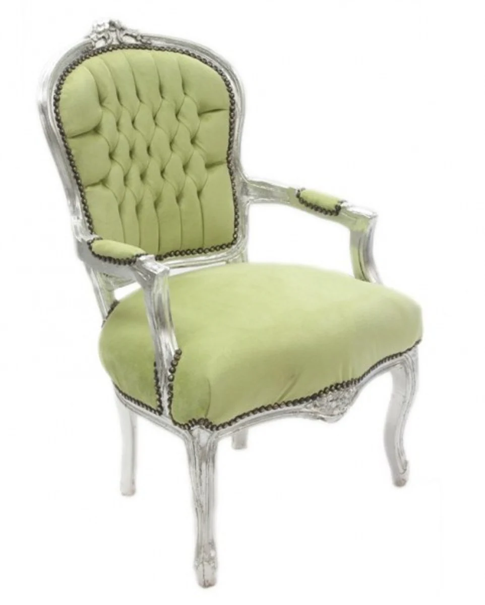 Baroque salon chair jade green / silver - antique design furniture