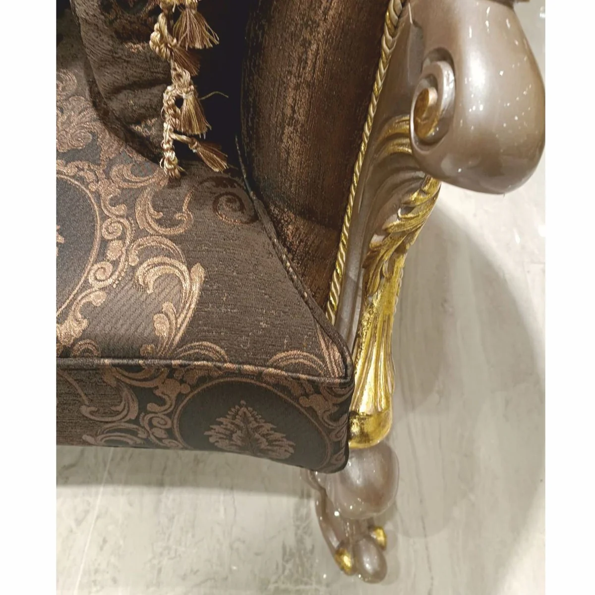 Luxury Baroque Living Room Sofa Black / Gray / Gold 241 cm - Baroque Furniture