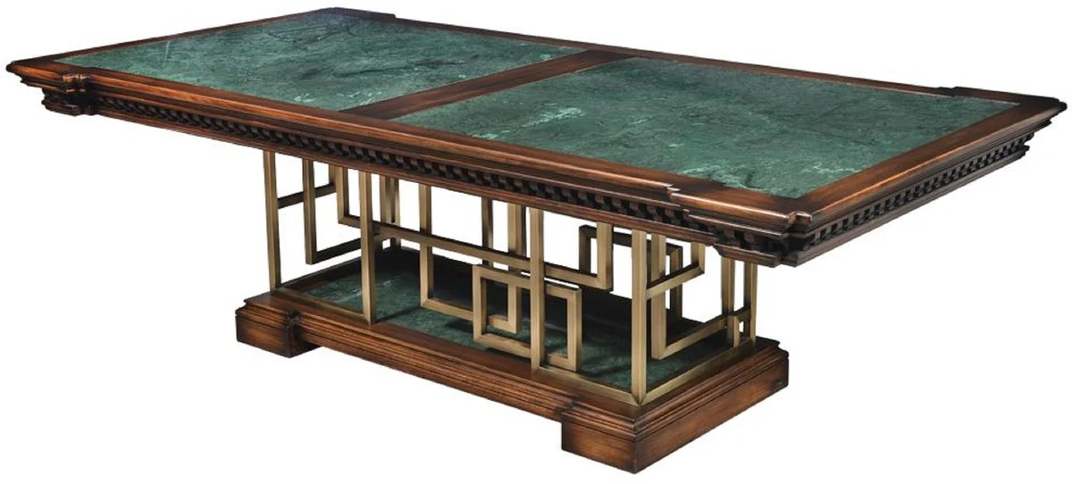 Luxury vintage style dining table brown / green / brass 250 x 124 x H. 77.5 cm - Rectangular solid wood dining room table - Dining room furniture - Vintage style furniture - Luxury furniture