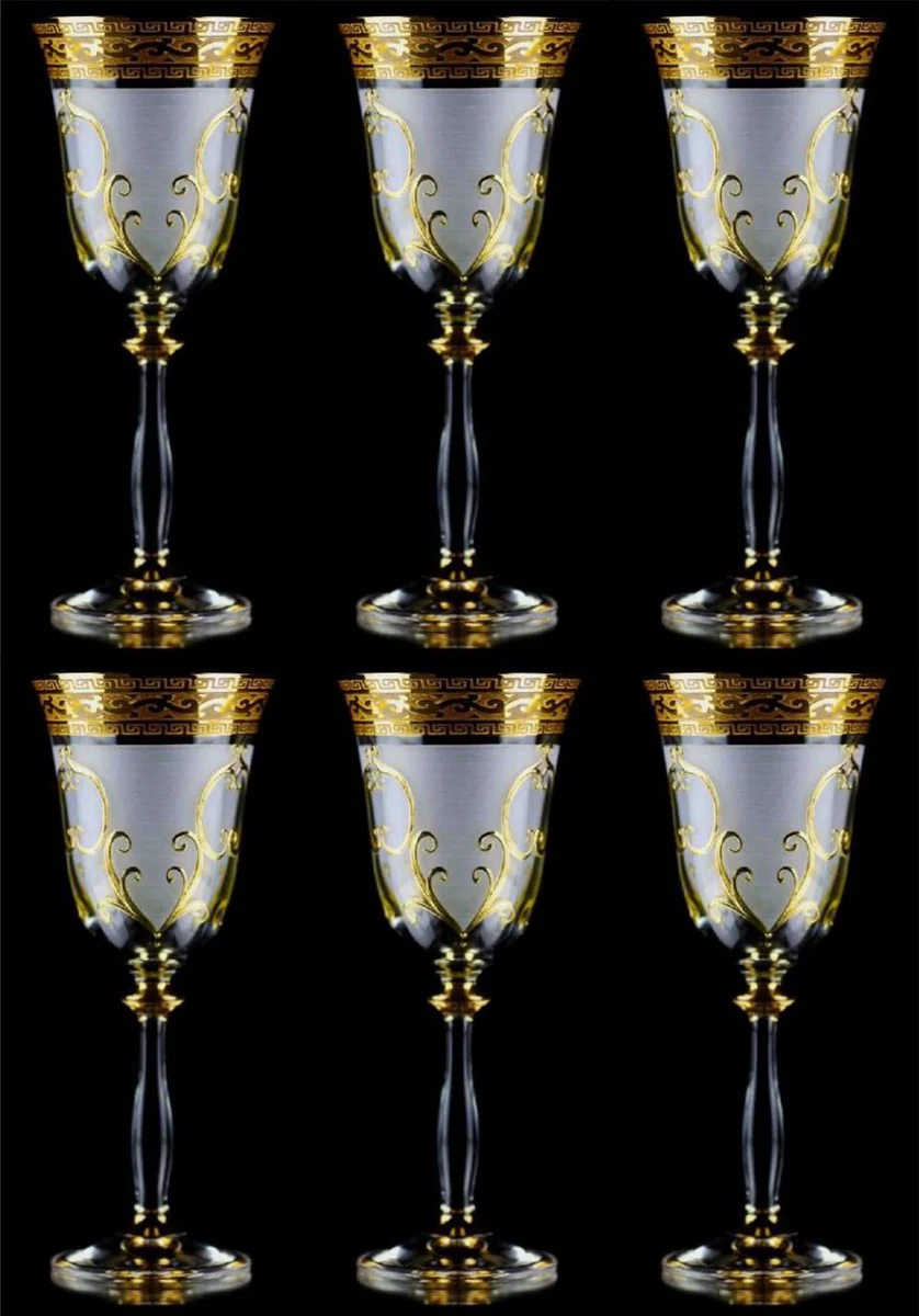 Luxury Baroque Liqueur Glass Set of 6 White / Gold Ø 5.5 x H. 17 cm - Handmade and hand-painted Liqueur Glasses - Hotel & Restaurant Accessories - Luxury Quality