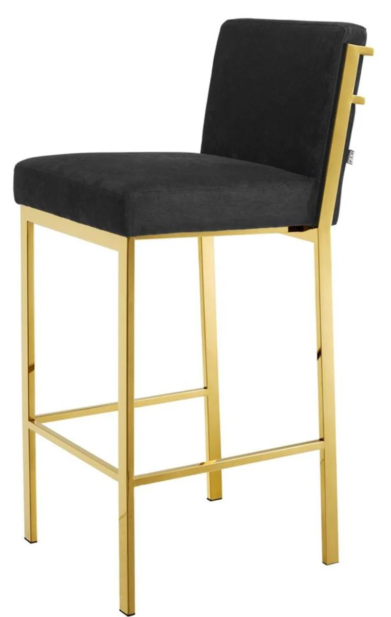 Luxury bar chair black / gold 43 x 54 x H. 101 cm - designer stainless steel bar stool with velvet fabric - bar furniture