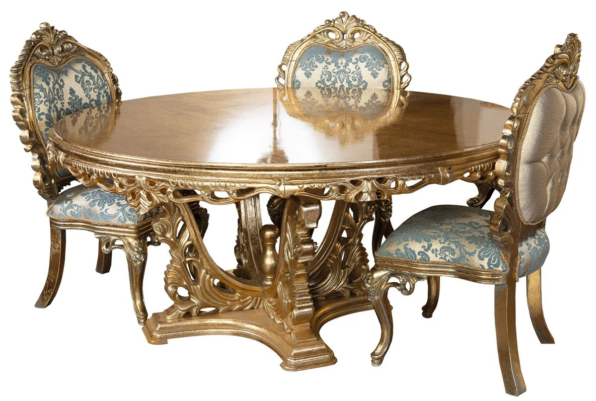 Luxury Baroque Dining Table Gold - Round Baroque Style Dining Room Table - Round Baroque Style Kitchen Table - Luxury Dining Room Furniture in Baroque Style - Baroque Dining Room Furniture