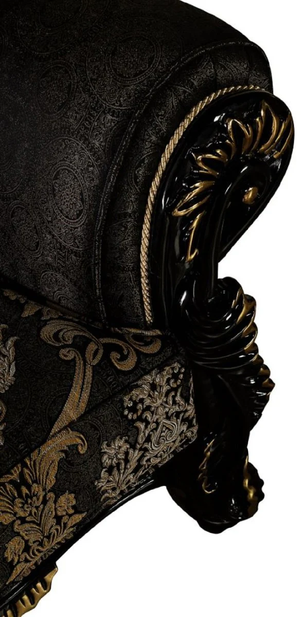 Luxury Baroque Sofa Black / Gold - Magnificent living room sofa with elegant pattern - Baroque living room furniture