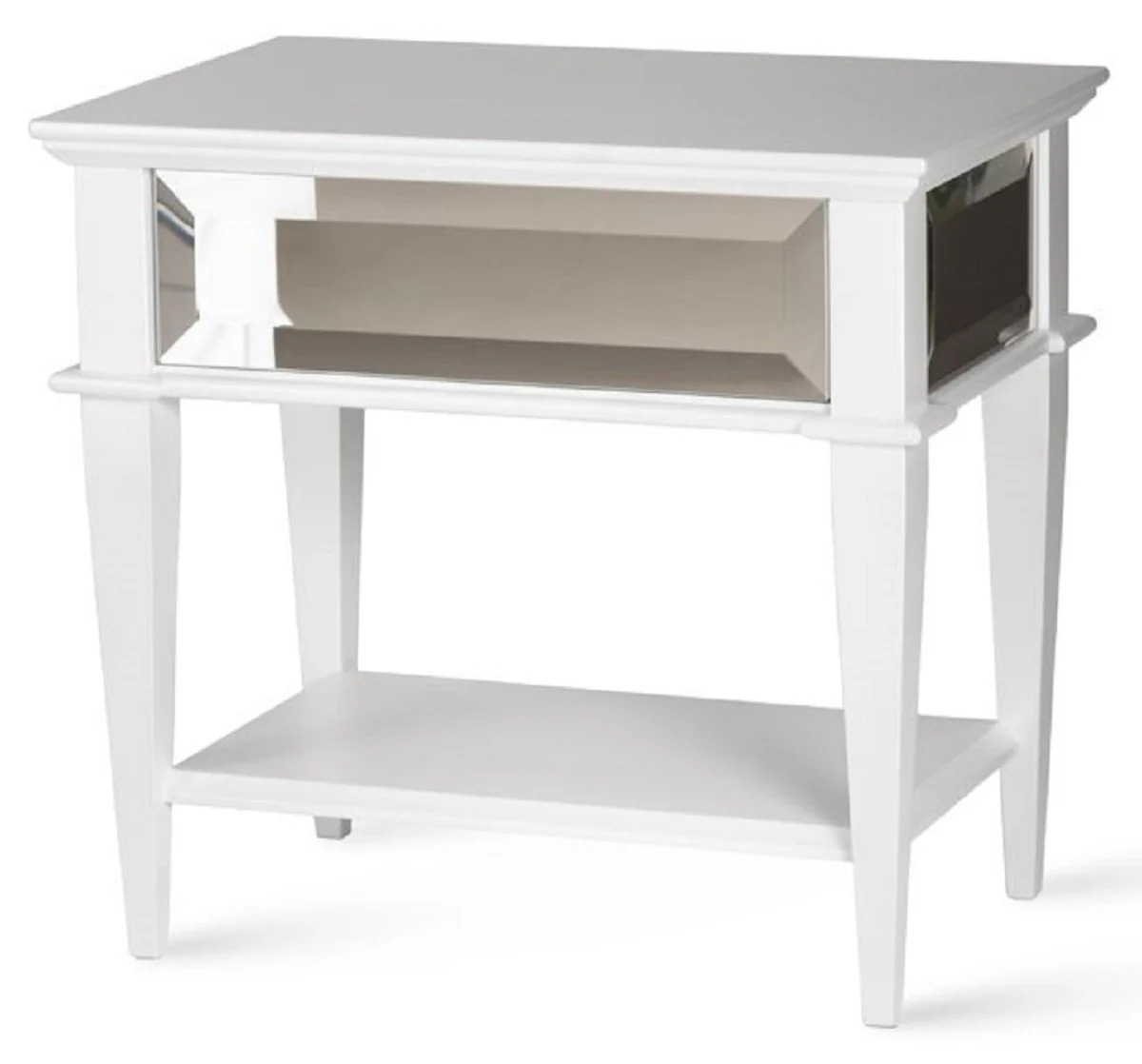 Luxury Art Deco bedside table white 60 x 40 x H. 56 cm - Mirrored side table with drawer - Bedroom furniture - Children's room furniture - Art Deco furniture - Luxury furniture
