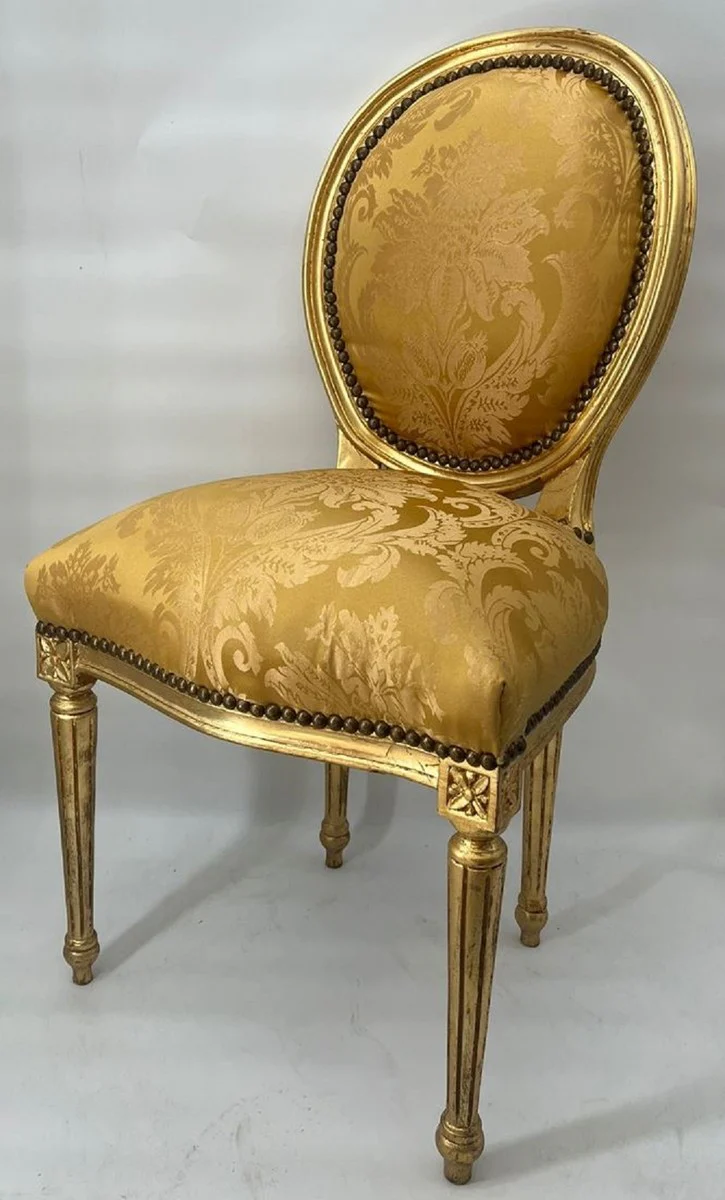 Baroque Dining Room Chair Medallion Gold Pattern / Gold - Handmade Solid Wood Antique Style Kitchen Chair with Pattern - Dining Room Furniture in Baroque Style - Baroque Furniture